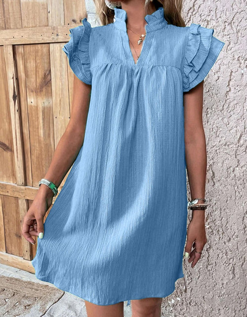 Load image into Gallery viewer, Ruffled Notched Cap Sleeve Mini Dress
