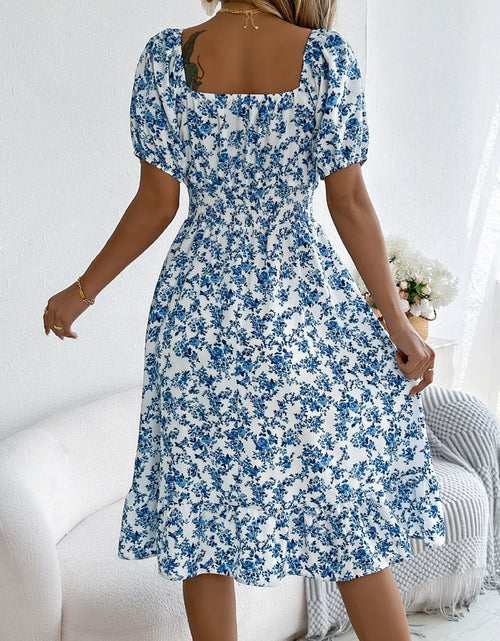 Load image into Gallery viewer, Ruffled Hem Floral Puff Sleeve Dress
