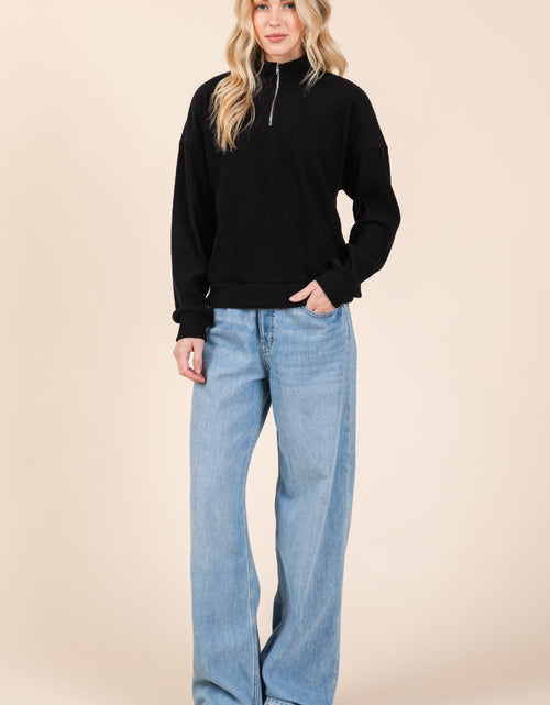 Load image into Gallery viewer, BOMBOM Quarter Zip Long Sleeve Sweatshirt with Pockets
