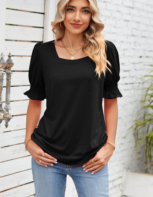 Load image into Gallery viewer, Smocked Square Neck Short Sleeve T-Shirt
