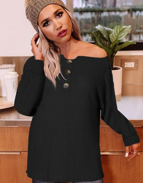 Load image into Gallery viewer, Buttoned Boat Neck Long Sleeve Blouse
