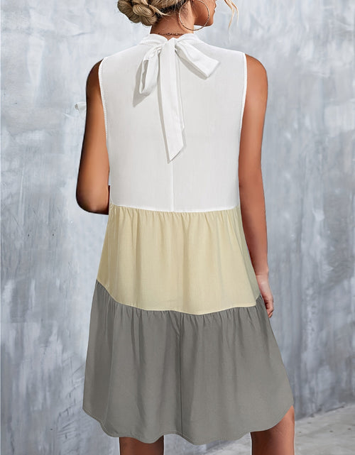 Load image into Gallery viewer, Tied Color Block Mock Neck Sleeveless Dress

