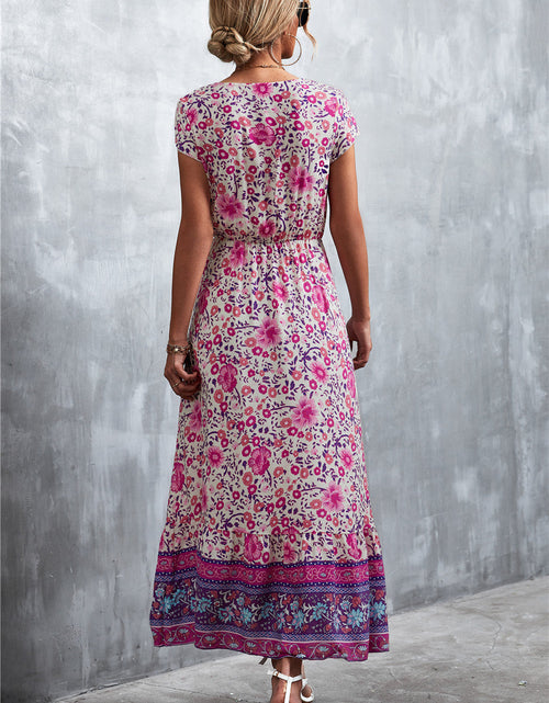 Load image into Gallery viewer, V-Neck Short Sleeve Printed Maxi Dress
