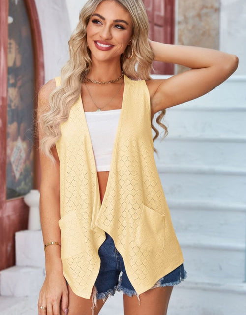 Load image into Gallery viewer, Eyelet Open Front Sleeveless Cardigan
