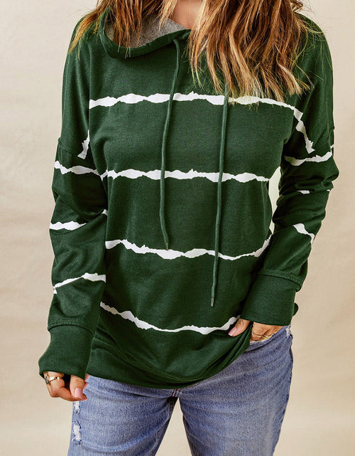 Load image into Gallery viewer, Drawstring Striped Dropped Shoulder Hoodie
