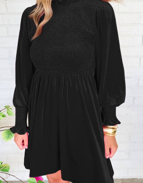 Load image into Gallery viewer, Smocked Round Neck Long Sleeve Dress

