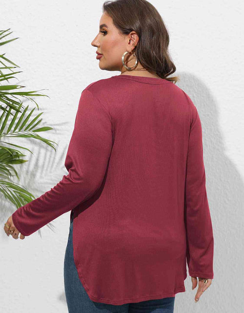 Load image into Gallery viewer, Plus Size Round Neck Long Sleeve Slit T-Shirt
