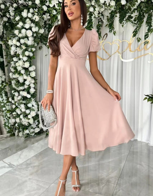 Load image into Gallery viewer, Surplice Puff Sleeve Midi Dress
