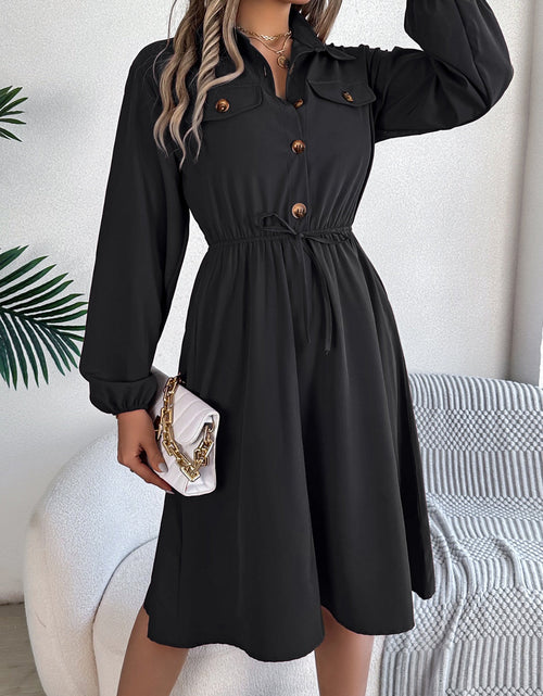 Load image into Gallery viewer, Collared Neck Long Sleeve Dress with Pockets
