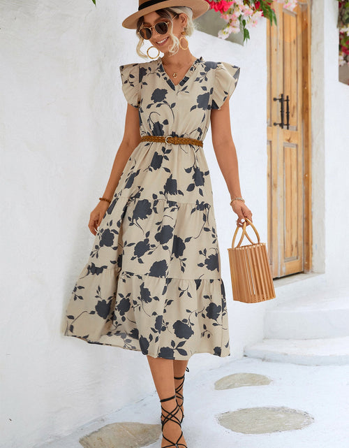 Load image into Gallery viewer, Floral Frill Trim V-Neck Tiered Midi Dress
