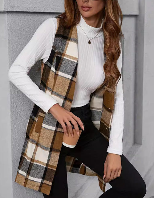 Load image into Gallery viewer, Plaid V-Neck Vest Coat
