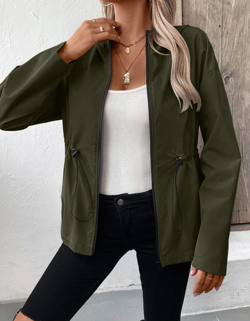 Load image into Gallery viewer, Ivy Lane Drawstring Zip Up Hooded Jacket
