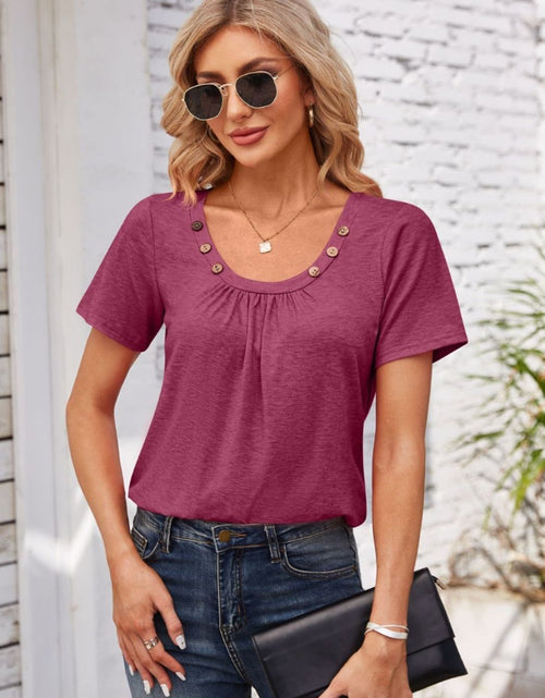 Load image into Gallery viewer, Decorative Button Scoop Neck T-Shirt

