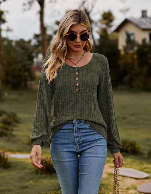 Load image into Gallery viewer, Round Neck Button-Down Long Sleeve Tee
