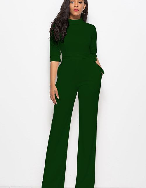 Load image into Gallery viewer, Mock Neck Tie-Waist Half Sleeve Jumpsuit
