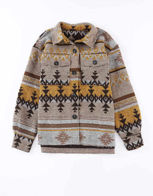 Load image into Gallery viewer, Pocketed Geometric Collared Neck Jacket
