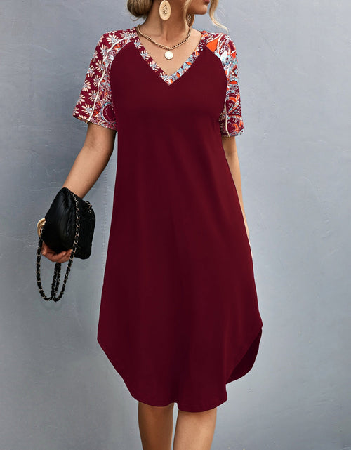 Load image into Gallery viewer, Printed V-Neck Short Sleeve Dress

