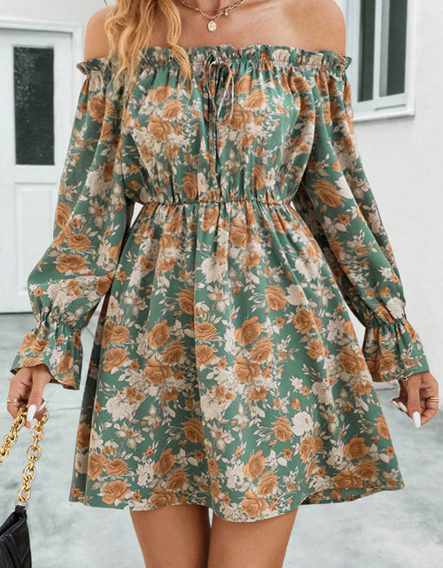 Load image into Gallery viewer, Floral Off-Shoulder Flounce Sleeve Dress
