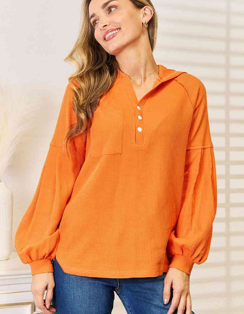 Load image into Gallery viewer, Basic Bae Side Slit Buttoned Waffle Knit Hoodie
