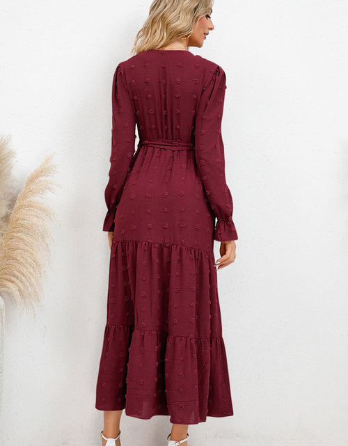 Load image into Gallery viewer, Swiss Dot Tied Surplice Flounce Sleeve Dress
