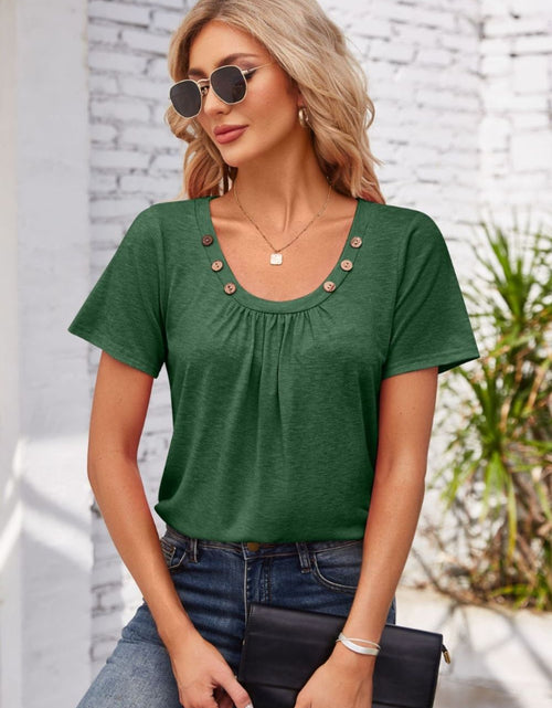 Load image into Gallery viewer, Decorative Button Scoop Neck T-Shirt

