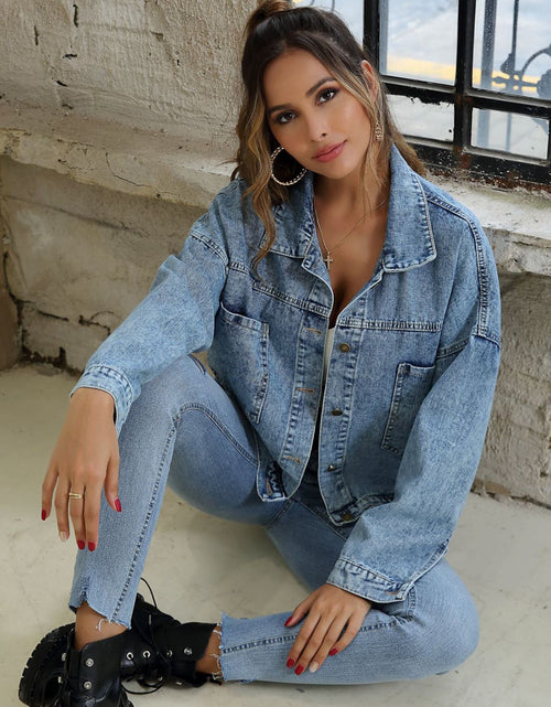 Load image into Gallery viewer, Button Down Drop Shoulder Denim Jacket
