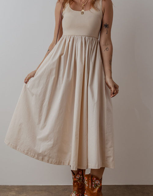 Load image into Gallery viewer, Scoop Neck Ribbed Bodice Sleeveless Midi Tank Dress
