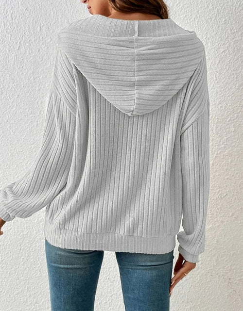 Load image into Gallery viewer, Ribbed Dropped Shoulder Drawstring Hoodie
