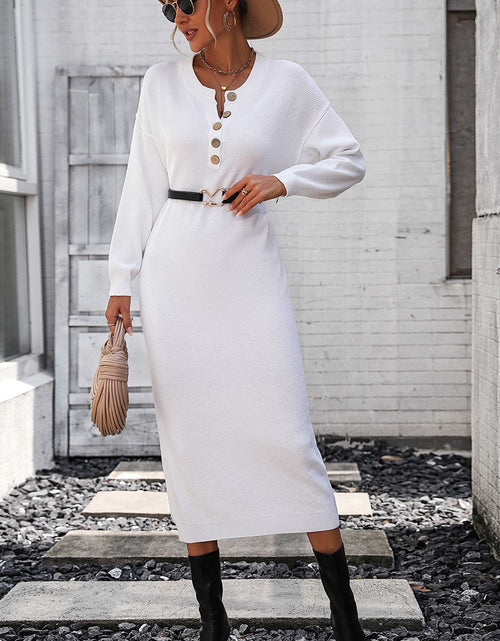 Load image into Gallery viewer, Notched Neck Dropped Shoulder Button-Down Midi Dress
