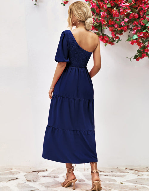 Load image into Gallery viewer, Smocked One-Shoulder Midi Dress
