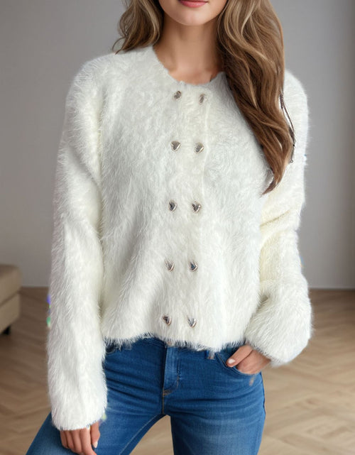 Load image into Gallery viewer, Heart Button Round Neck Cardigan
