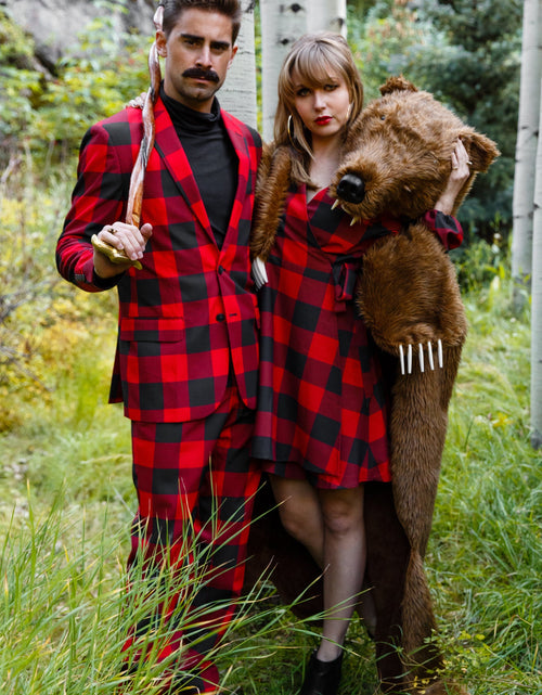 Load image into Gallery viewer, The Red &amp; Black Lumberjack | Red Buffalo Check Christmas Wrap Dress by Shinesty
