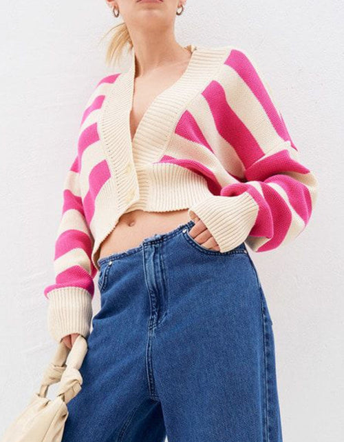 Load image into Gallery viewer, Striped Button Down Drop Shoulder Cardigan
