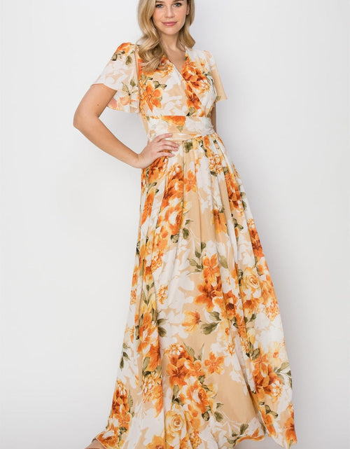 Load image into Gallery viewer, HYFVE Floral Tie Back Short Sleeve Slit Maxi Dress
