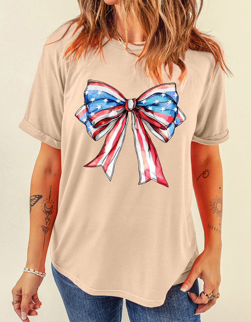 Load image into Gallery viewer, Bow Graphic Round Neck Short Sleeve T-Shirt
