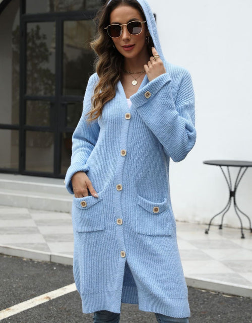 Load image into Gallery viewer, Pocketed Button Up Long Sleeve Hooded Cardigan
