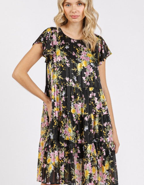 Load image into Gallery viewer, Mittoshop Flower Print Round Neck Flutter Sleeve Tiered Dress
