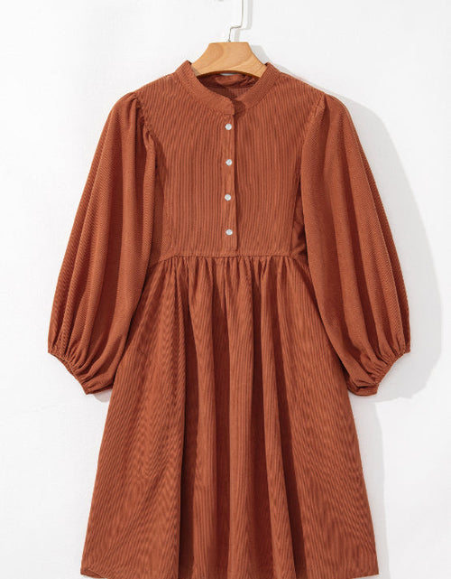 Load image into Gallery viewer, Corduroy Quarter Snap Three-Quarter Sleeve Dress

