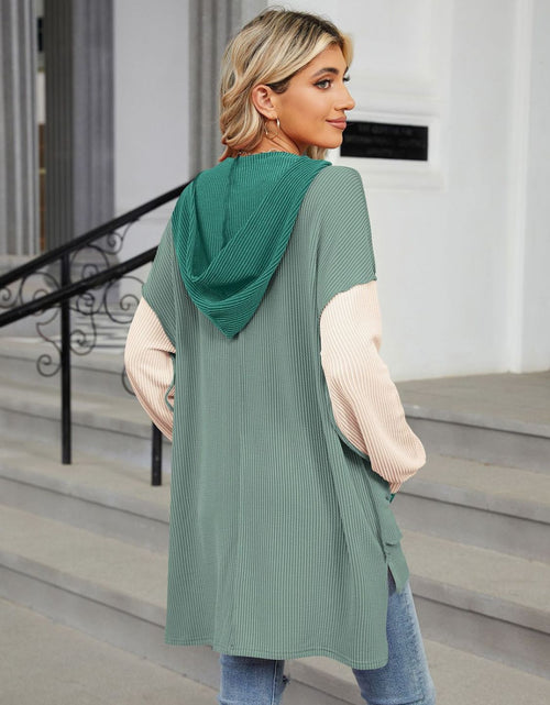 Load image into Gallery viewer, Double Take Contrast Hooded Long Sleeve Top
