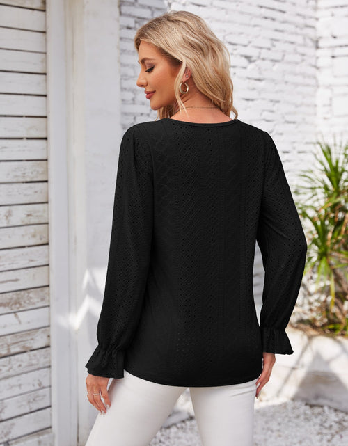Load image into Gallery viewer, Applique V-Neck Flounce Sleeve T-Shirt
