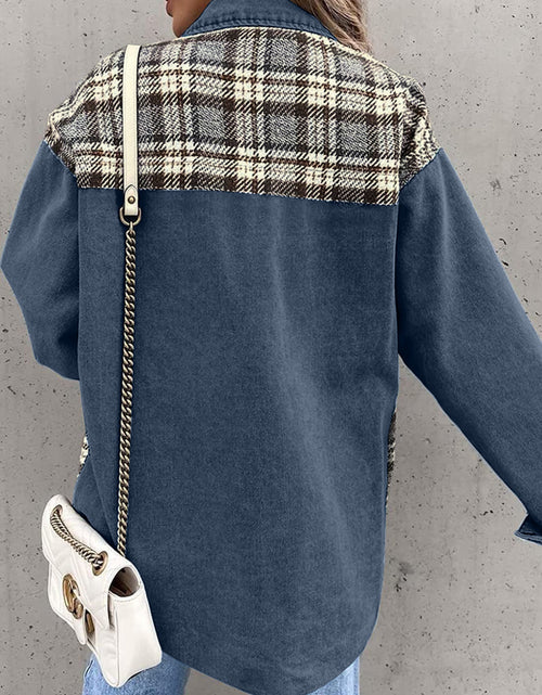 Load image into Gallery viewer, Plaid Button Up Dropped Shoulder Jacket
