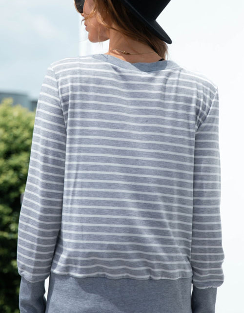 Load image into Gallery viewer, Striped Snap Down Long Sleeve Cardigan
