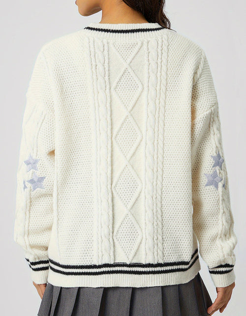 Load image into Gallery viewer, Star Embroidered V-Neck Long Sleeve Cardigan
