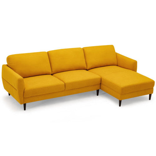 Load image into Gallery viewer, L-Shaped Fabric Sectional Sofa with Chaise Lounge and Solid Wood Legs-Yellow
