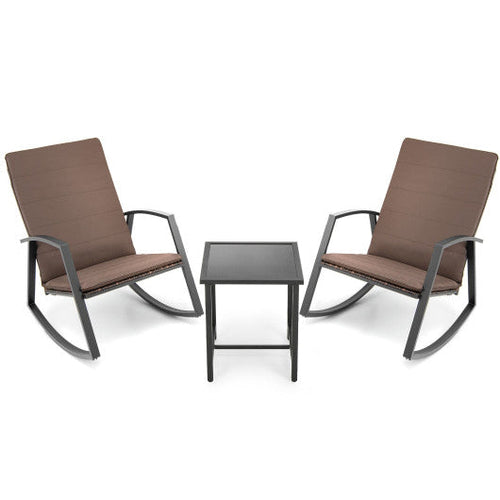 Load image into Gallery viewer, 3 Pieces Patio Rattan Rocking Furniture Set-Brown
