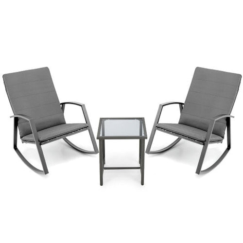 Load image into Gallery viewer, 3 Pieces Patio Rattan Rocking Furniture Set-Gray
