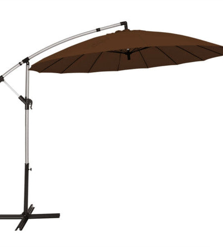 10 Feet Patio Offset Umbrella Market Hanging Umbrella for Backyard Poolside Lawn Garden-Tan