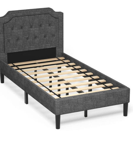 Linen Twin Upholstered Platform Bed with Frame Headboard Mattress Foundation