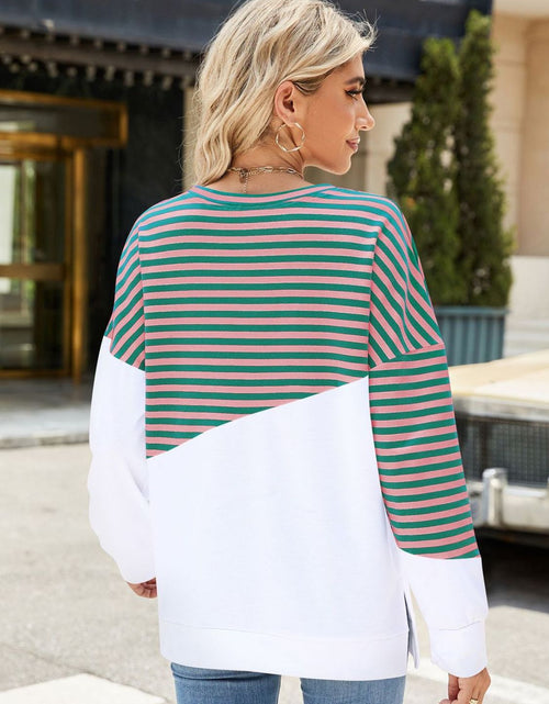 Load image into Gallery viewer, Slit Contrast Striped Long Sleeve Sweatshirt
