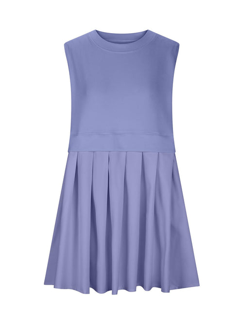 Load image into Gallery viewer, Pleated Round Neck Sleeveless Mini Dress
